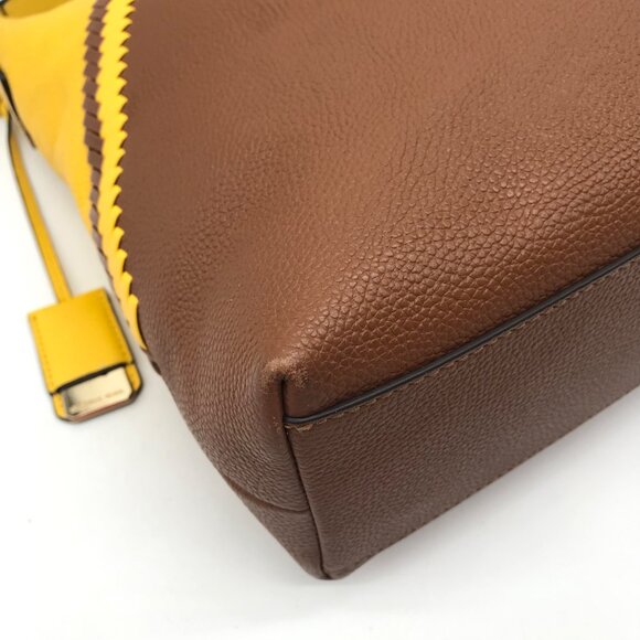 Michael Kors Women's Karson Luggage/Citrus Pebbled Leather Large Hobo Bag - Picture 9 of 12